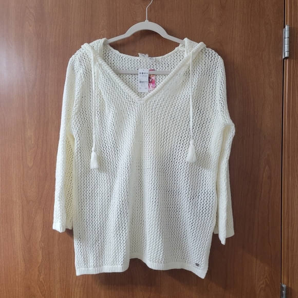 NWT Roxy After Beach Break V-Neck Hoodie Off White Size Small - Picture 2 of 6